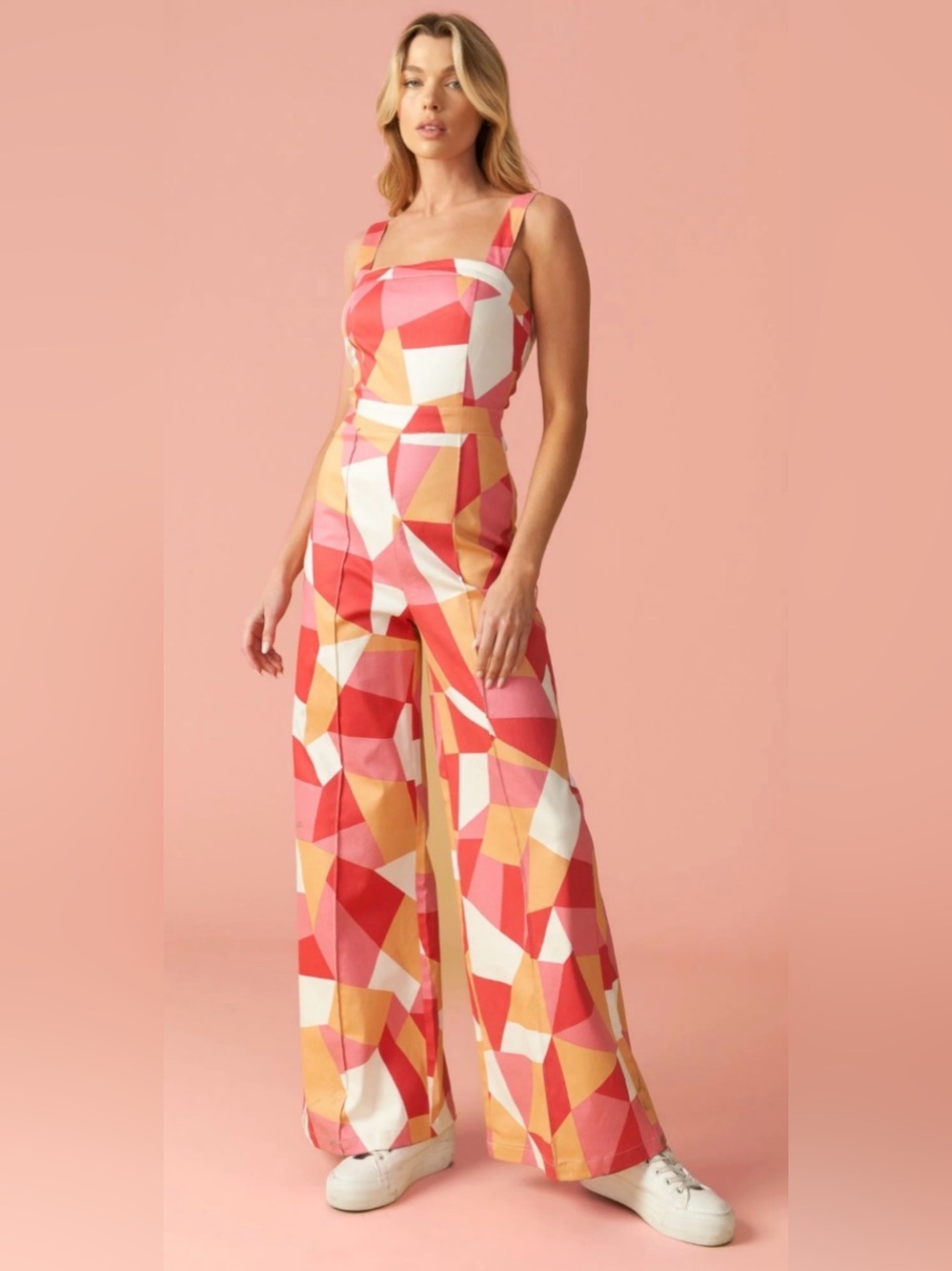 Women’s Wide-Leg Colorblock Jumpsuit - Pink/Red/Yellow